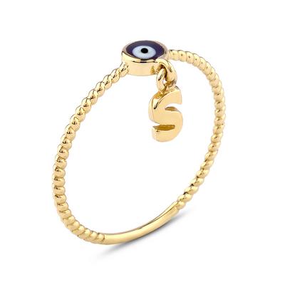 Altıntaç Altın Lacivert Nazar Gözlü Harfli Yüzük YZ2448B