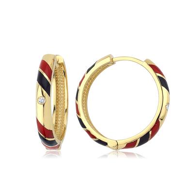 Altıntaç Altın Mineli Taşlı Kırmızı-Lacivert Çizgili Küpe KP2615D