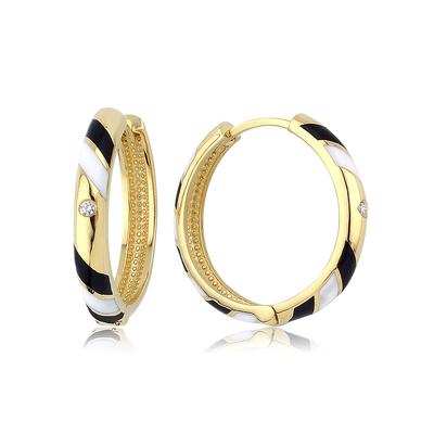 Altıntaç Altın Mineli Taşlı Siyah-Beyaz Çizgili Küpe KP2615C