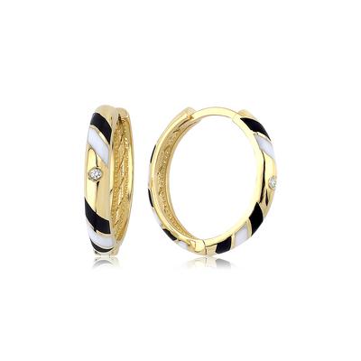 Altıntaç Altın Mineli Taşlı Siyah-Beyaz Çizgili Küpe KP2622B